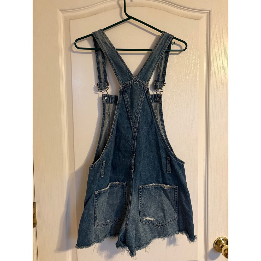 Abercrombie & Fitch Denim Shortalls Womens S Blue Excellent Distressed Raw Hem
